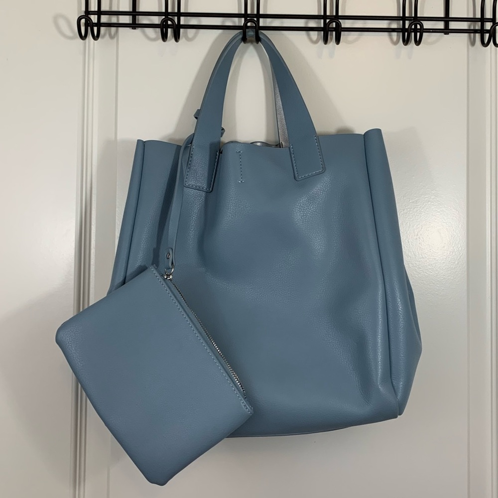 Zara Faux Leather Light Blue Tote Bag